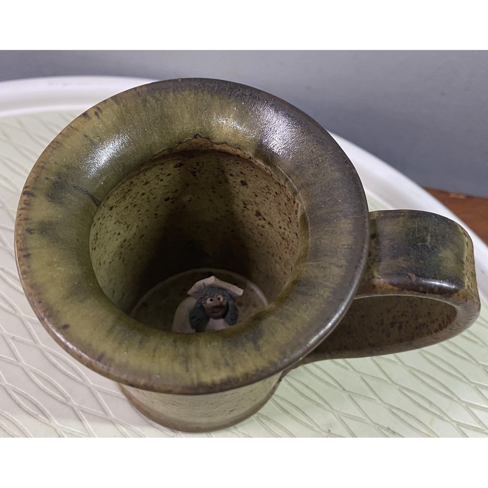 Art Pottery Coffee/Tea Mug Hand Sculpt Graduate Inside Stoneware‎ T=4.5" W=5"